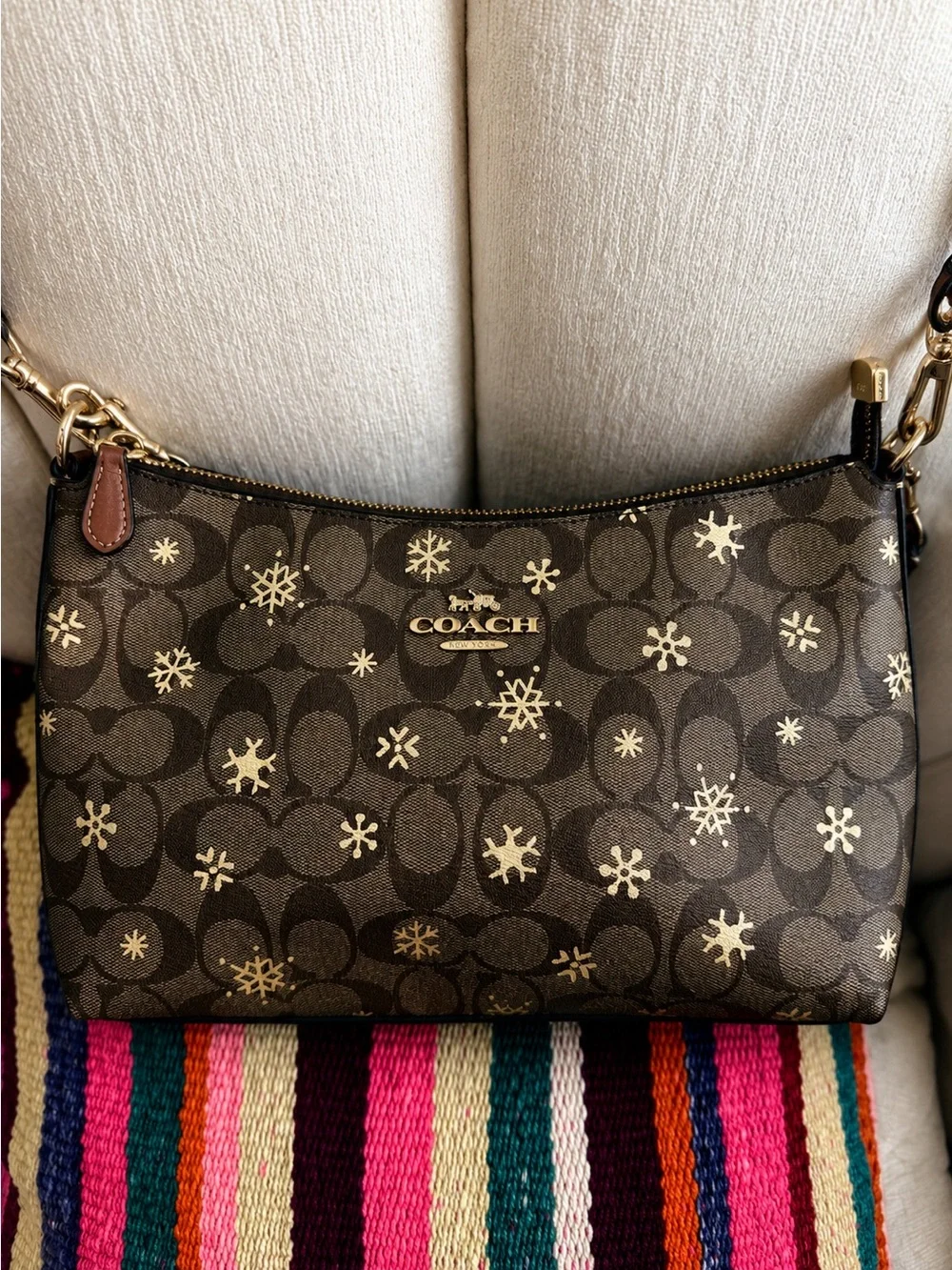 Coach Brown Signature Snowflake Shoulder Bag with Gold Hardware - Picture 2 of 5